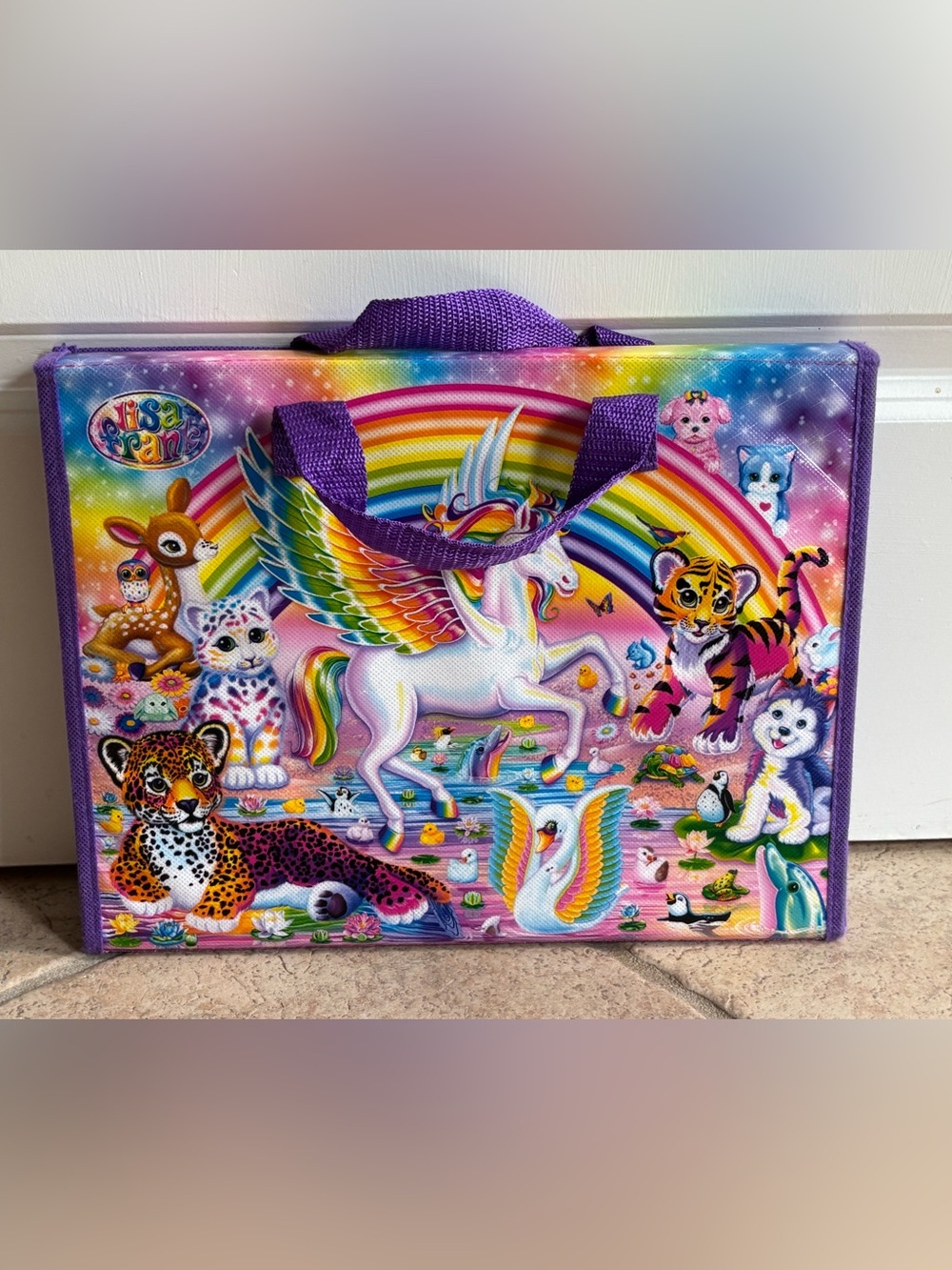 Lisa Frank Rainbow Pegasus Trifold Folder Handles Tropical Scene Portfolio
